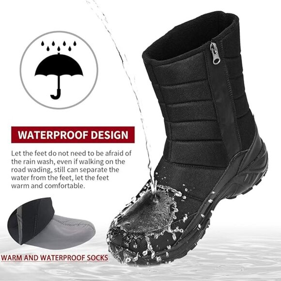 SILENTCARE Men's Winter Mid-Calf Snow Boot Fur Warm Waterproof Slip On Outdoor - Picture 4 of 6